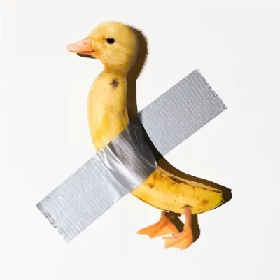 banana with a duck head taped to a wall